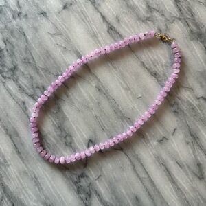 Purple Lilac Dyed Jade w/Brown Silk Hand Knotted Beaded Necklace Gold Fill 19”‎